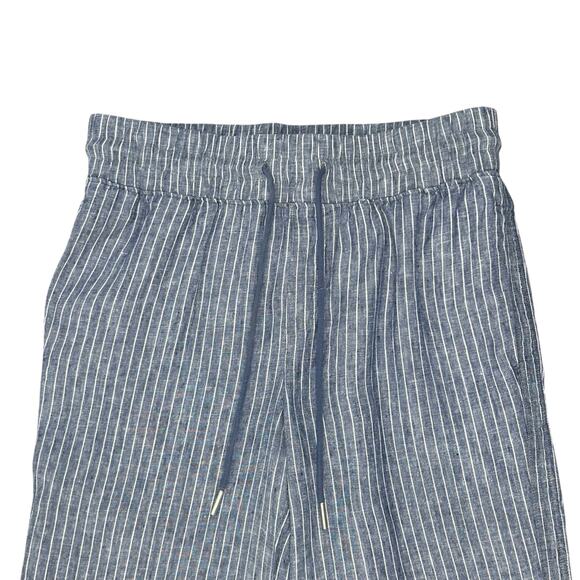 Quince 100% European Linen Wide Leg Pants in Chambray Stripe Blue - Picture 5 of 12